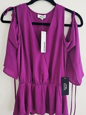 Storee Magenta Cold-Shoulder Peplum Blouse